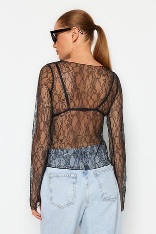 Blouse regular en dentelle - Noir