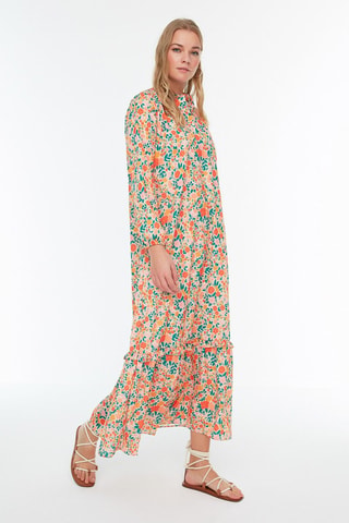 Robe longue regular - Vert, blanc et orange