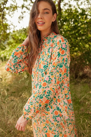 Robe longue regular - Vert, blanc et orange