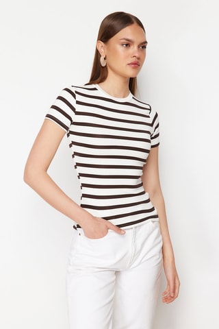T-shirt - Blanc et marron