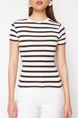T-shirt - Blanc et marron