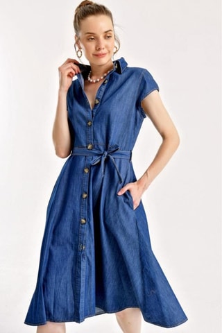 Robe chemise en jean - Bleu