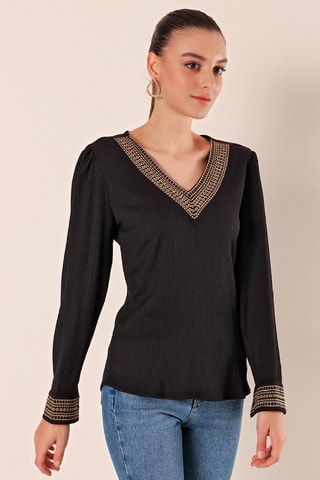 Blouse - Noir et beige