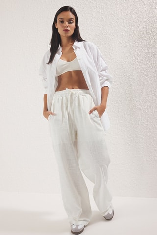Pantalon wide legs taille haute - Blanc