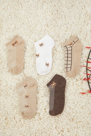 5 paires de socquettes - Blanc, beige et marron