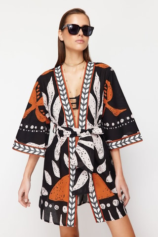 Kimono - Blanc, noir et orange