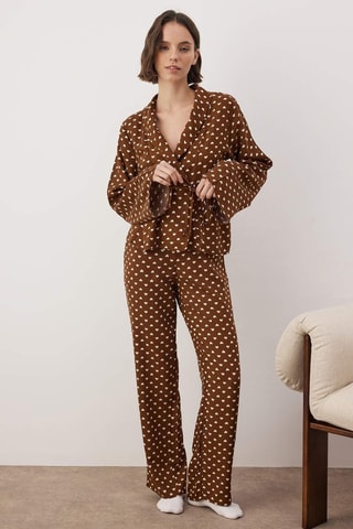 Pyjama portefeuille à motifs coeurs - Beige et marron