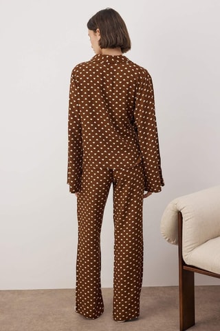 Pyjama portefeuille à motifs coeurs - Beige et marron