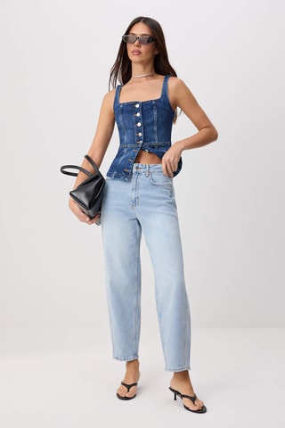 Jean barrel taille haute - Bleu