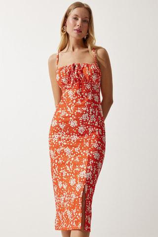 Robe fourreau - Blanc et orange