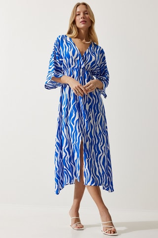 Robe midi - Blanc et bleu