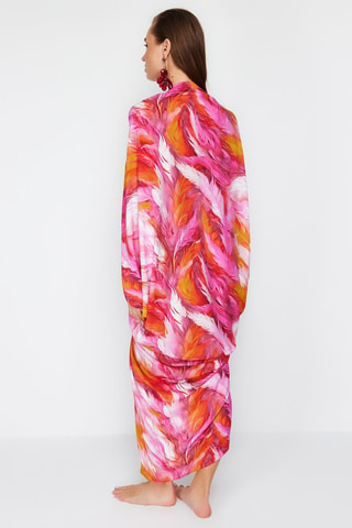 Robe asymétrique - Blanc, orange et rose