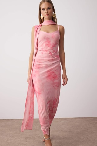 Foulard et robe longue tie and dye - Fuchsia