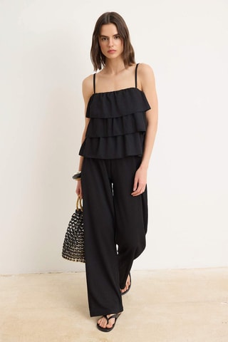 Top volanté et pantalon wide legs taille haute - Noir
