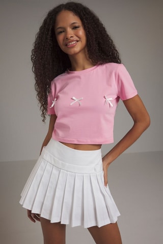 T-shirt cropped - Blanc et rose