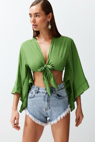 Crop top noué - Vert