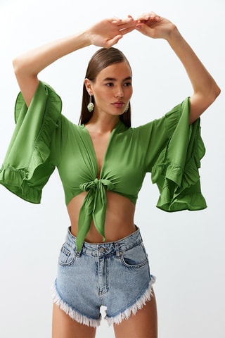 Crop top noué - Vert