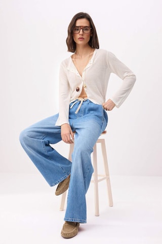 Jean wide legs taille haute - Bleu