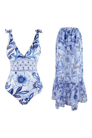 Maillot 1 pièce et jupe - Bleu