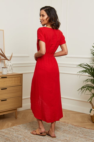 Robe enveloppe longue - 100% lin - Rouge
