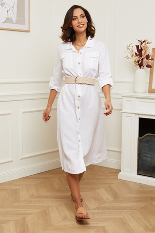 Robe chemise - 100% lin - Blanc