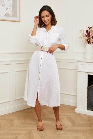 Robe chemise - 100% lin - Blanc