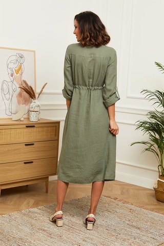 Robe chemise - 100% lin - Kaki