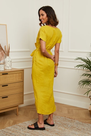 Robe enveloppe longue - 100% lin - Jaune