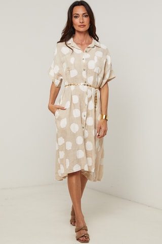 Robe chemise - 100% lin - Beige