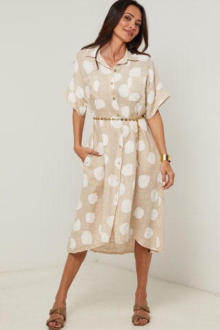 Robe chemise - 100% lin - Beige