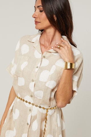 Robe chemise - 100% lin - Beige
