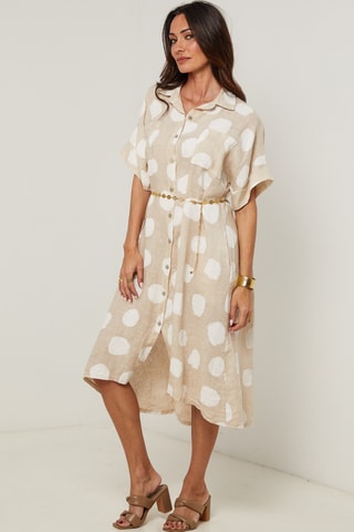 Robe chemise - 100% lin - Beige
