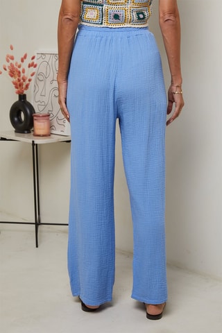Pantalon  taille haute - 100% lin - Indigo