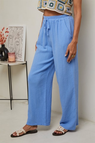 Pantalon  taille haute - 100% lin - Indigo