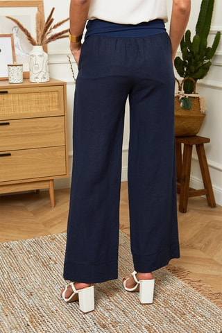 Pantalon wide legs - 100% lin - Bleu marine