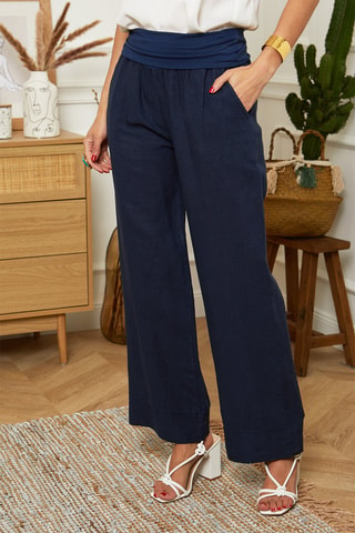Pantalon wide legs - 100% lin - Bleu marine