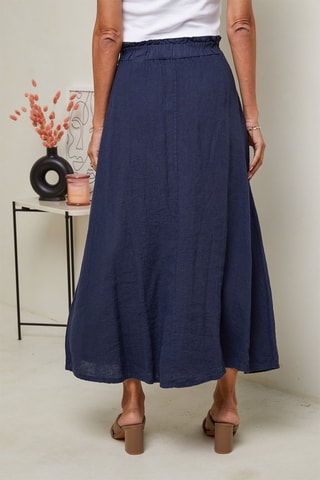Jupe longue taille haute - 100% lin - Bleu marine