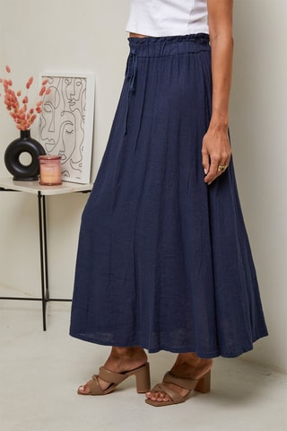 Jupe longue taille haute - 100% lin - Bleu marine