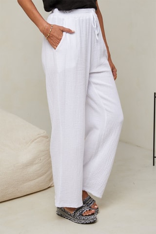 Pantalon taille haute - 100% lin - Blanc