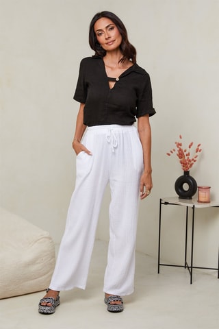 Pantalon taille haute - 100% lin - Blanc
