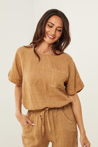 Blouse - 100% lin - Camel
