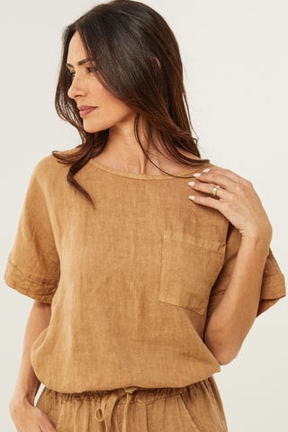 Blouse - 100% lin - Camel