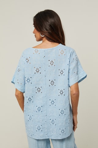 Blouse - 100% lin - Bleu