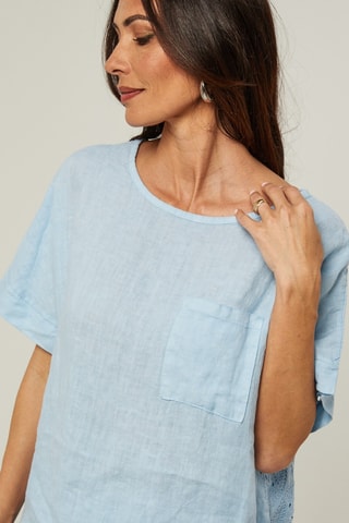 Blouse - 100% lin - Bleu