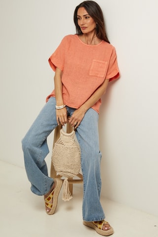 Blouse - 100% lin - Orange