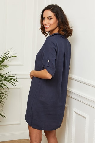 Robe chemise courte - 100% lin - Bleu marine