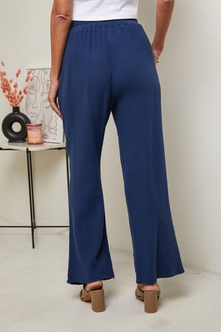 Pantalon taille haute - 100% lin - Bleu marine
