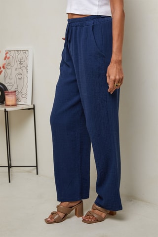 Pantalon taille haute - 100% lin - Bleu marine