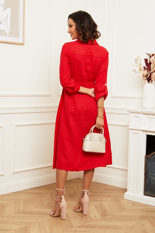 Robe chemise - 100% lin - Rouge