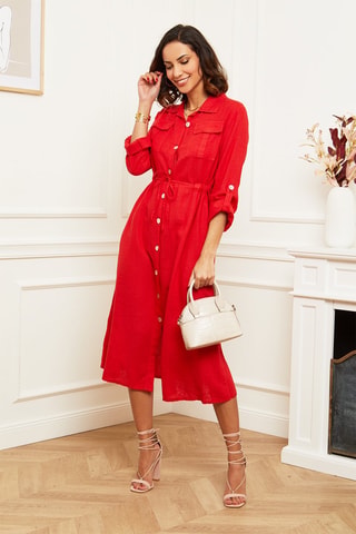 Robe chemise - 100% lin - Rouge